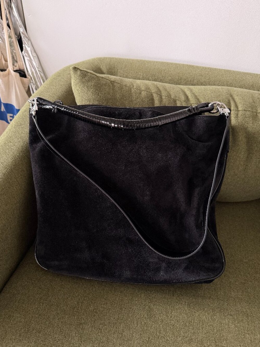 STAUD Black Suede Perry Bag